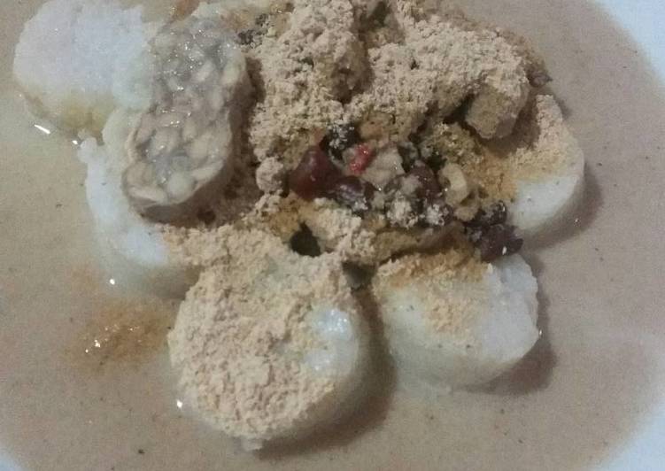 Resep memasak Lontong sayur tempe mix kacang lotho (tolo) tabur bubuk kedelai lezat