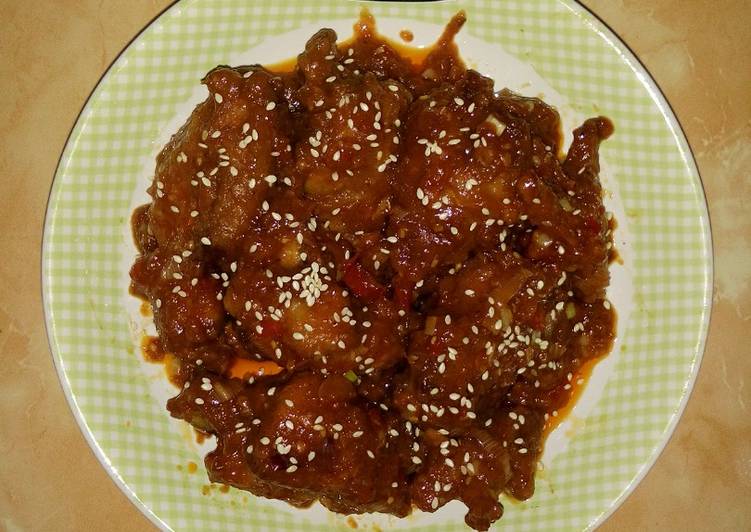 Cara Mudah memasak Yangnyeom tongdak (ayam goreng pedas korea) 