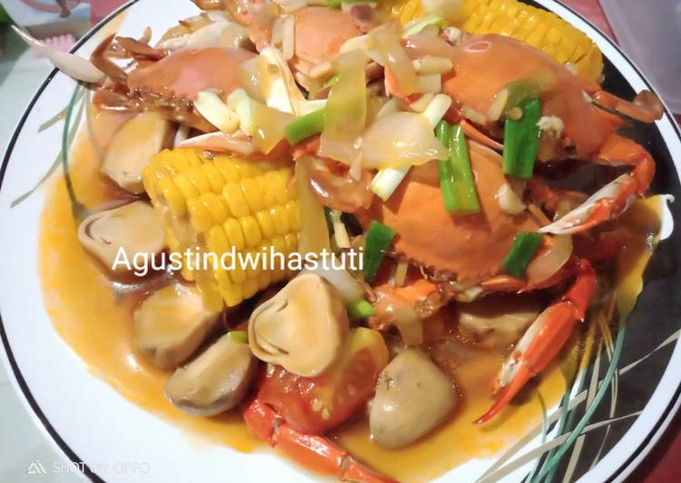 Resep memasak Rajungan/kepiting Jamur Kancing Asam Manis 