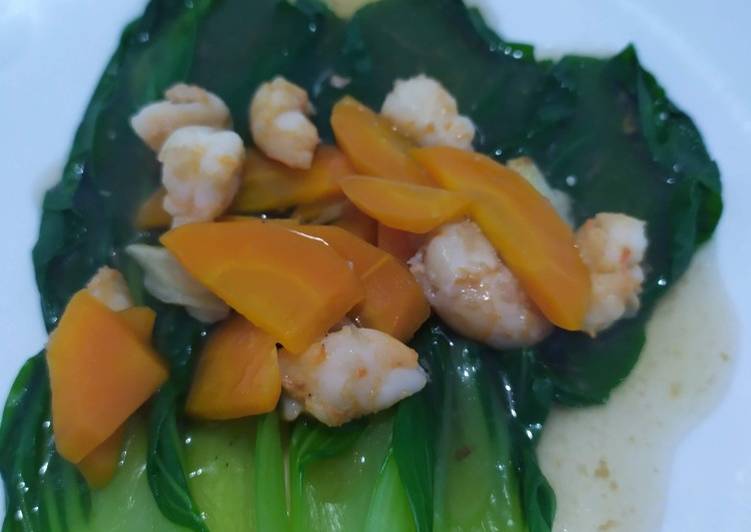 Resep: Pakcoy siram udang saos tiram lezat