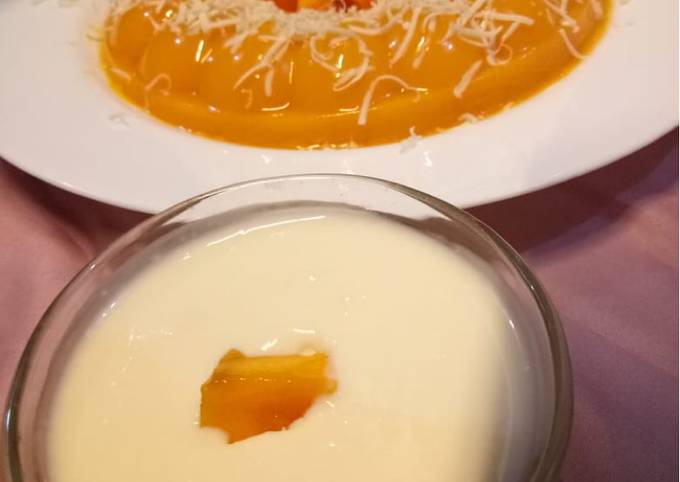Mango pudding with cheese vla