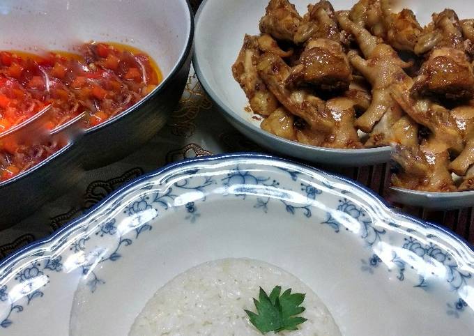 Ayam rebus pekcamkee dan nasi Hainan Magicom