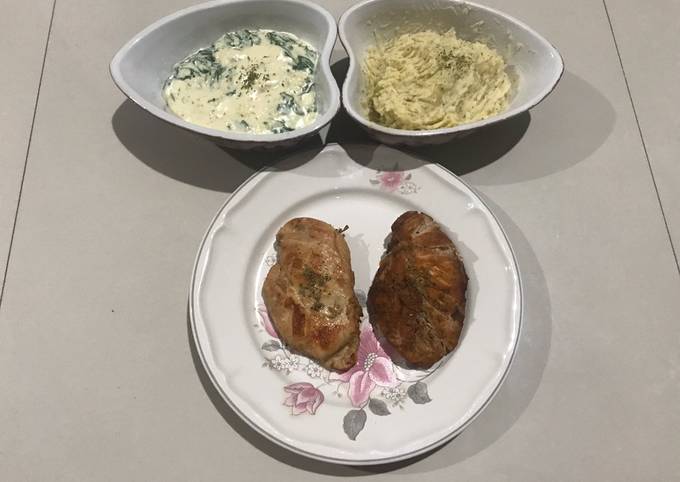 Resep: Creamy Spinach with Mashed Potato & Chicken Steak ala rumah Bala Bala