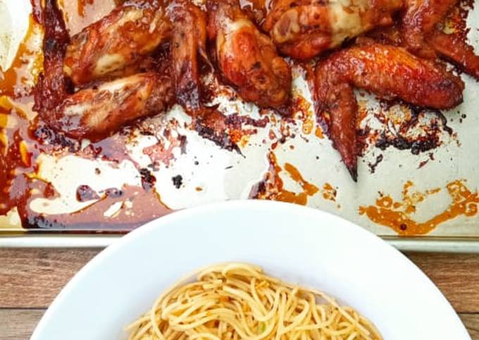 Resep Spaghetti Aglio Olio with Lemon and Honey Chicken Wings