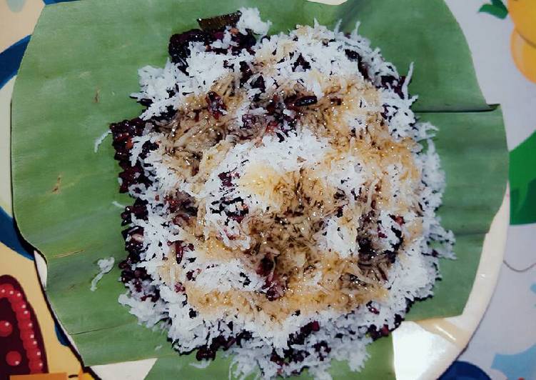 Cara mengolah Pulut/ketan hitam urap kelapa manis..by lely sedap