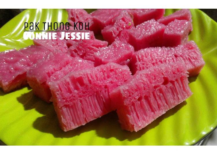 Pak Thong Koh / Apem Gula Putih (jadi pink) Tepung Beras BERSERAT KENYAL LEGIT