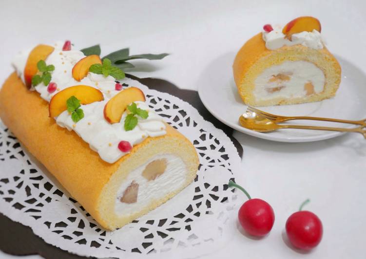 Peach Mochi Roll Cake